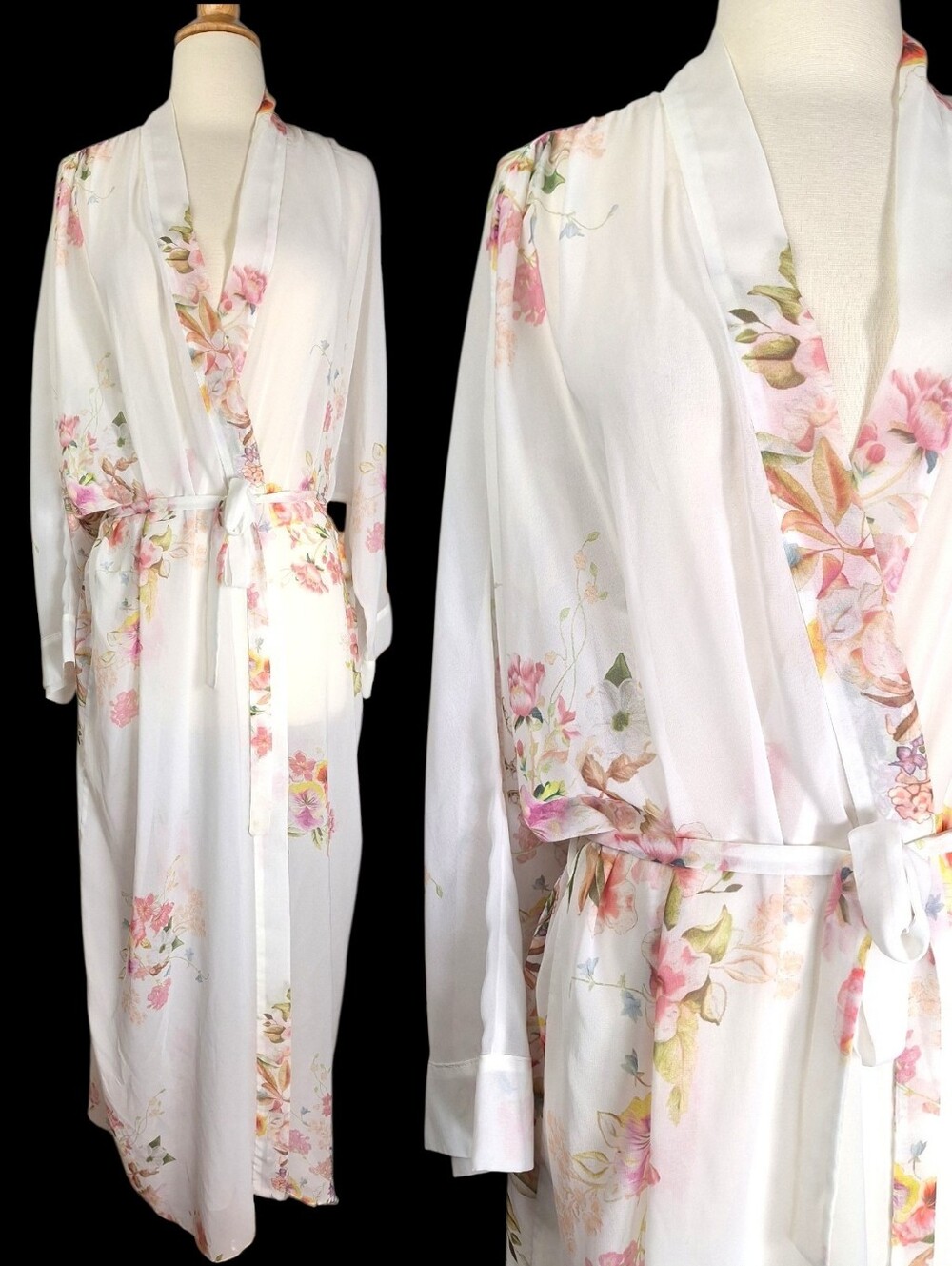 Flora Nikrooz Sheer Floral Tie Front Long Robe OS Bridal Cottagecore Romantic